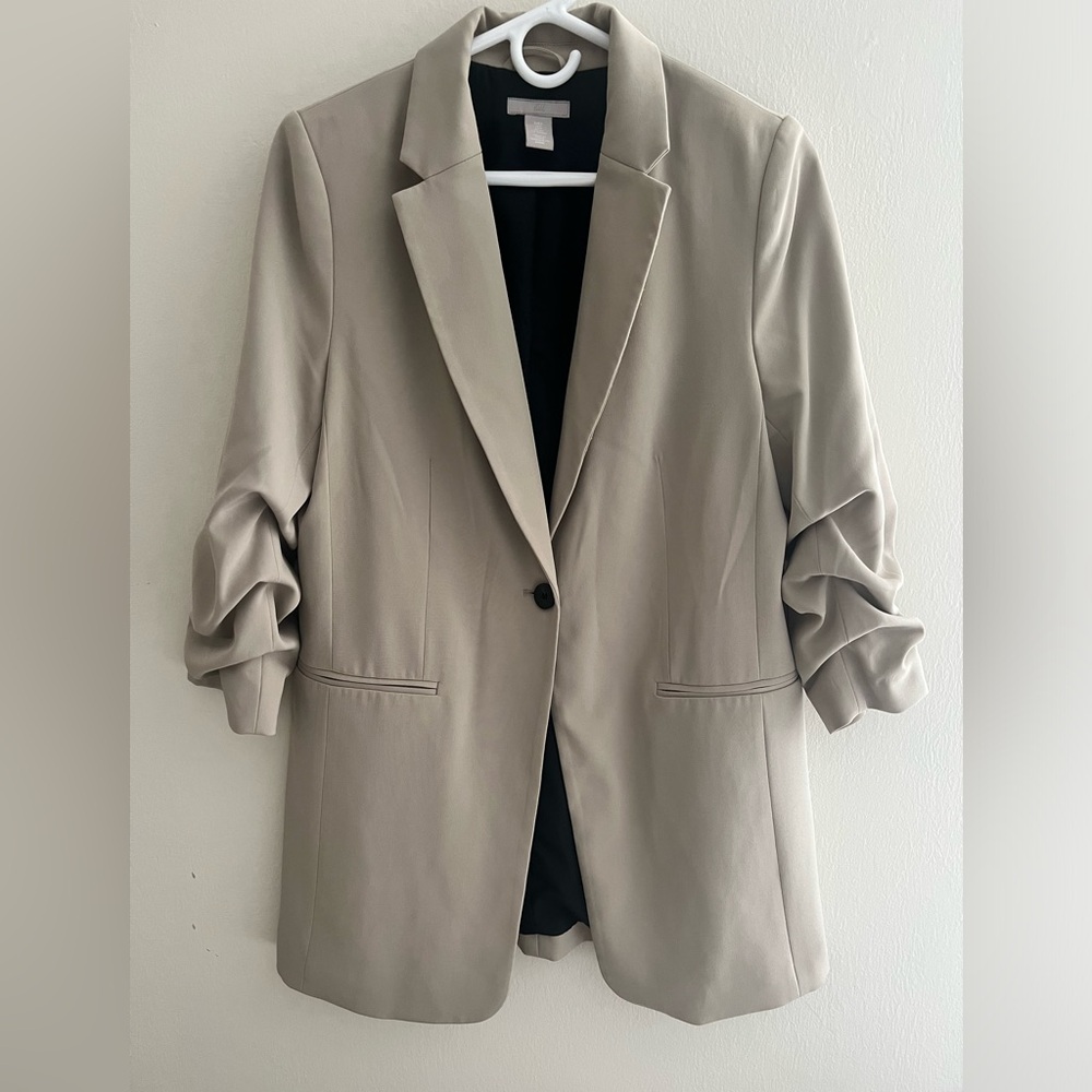 H&M long Women's taupe Beige oversized Blazer jacket